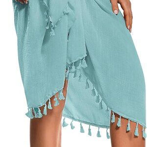 Beach Sarong Pareo Womens Semi-Sheer Swimwear Cover Ups Short Skirt with Tassels